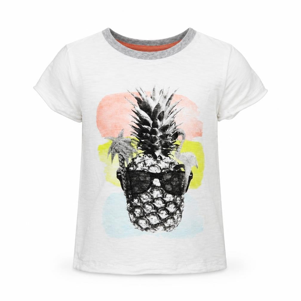 Urban Boys Boys White Cotton Basic T-Shirt Size 5 Years Round Neck Pullover - Pineapple