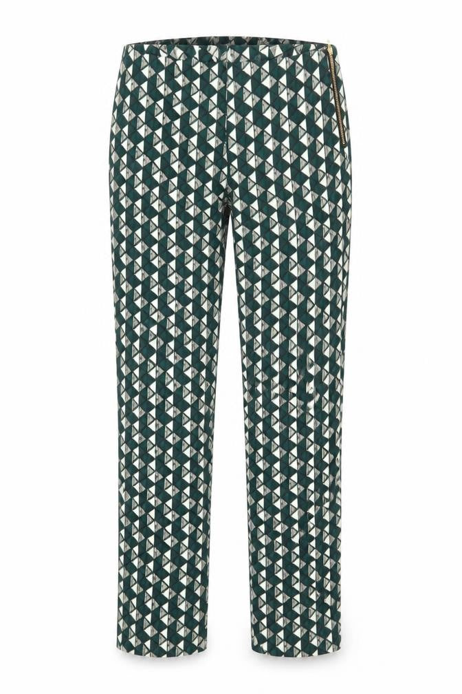 H&M Womens Green Geometric Cotton Trousers Size 6 Regular Zip