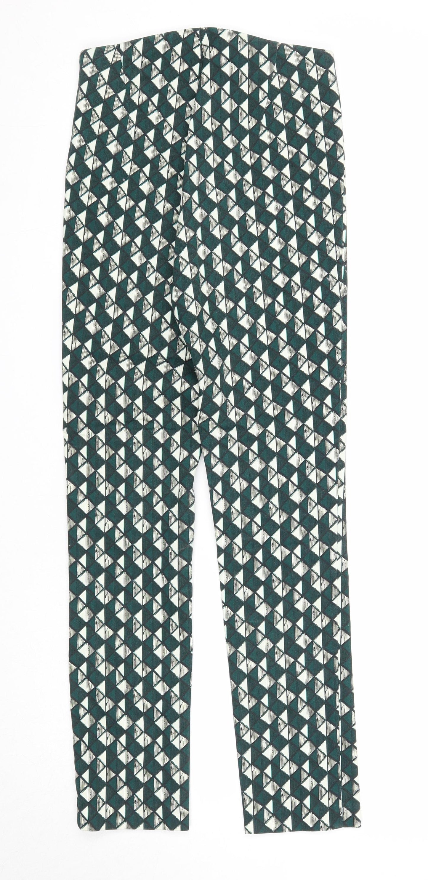 H&M Womens Green Geometric Cotton Trousers Size 6 Regular Zip