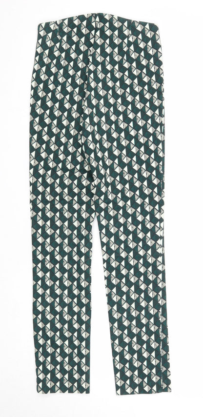 H&M Womens Green Geometric Cotton Trousers Size 6 Regular Zip