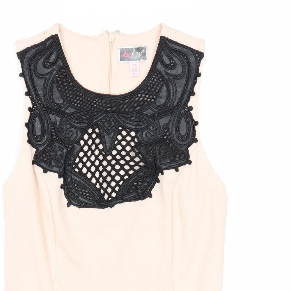 Lipsy Womens Pink Polyester Basic Blouse Size 10 Boat Neck - Crocheted Lace Detail