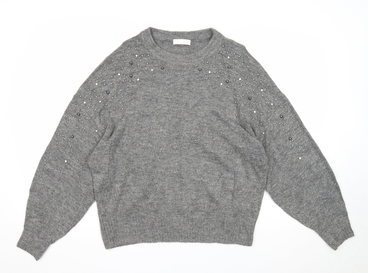 H&M Womens Grey Round Neck Acrylic Pullover Jumper Size M