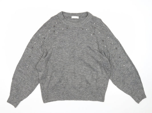 H&M Womens Grey Round Neck Acrylic Pullover Jumper Size M