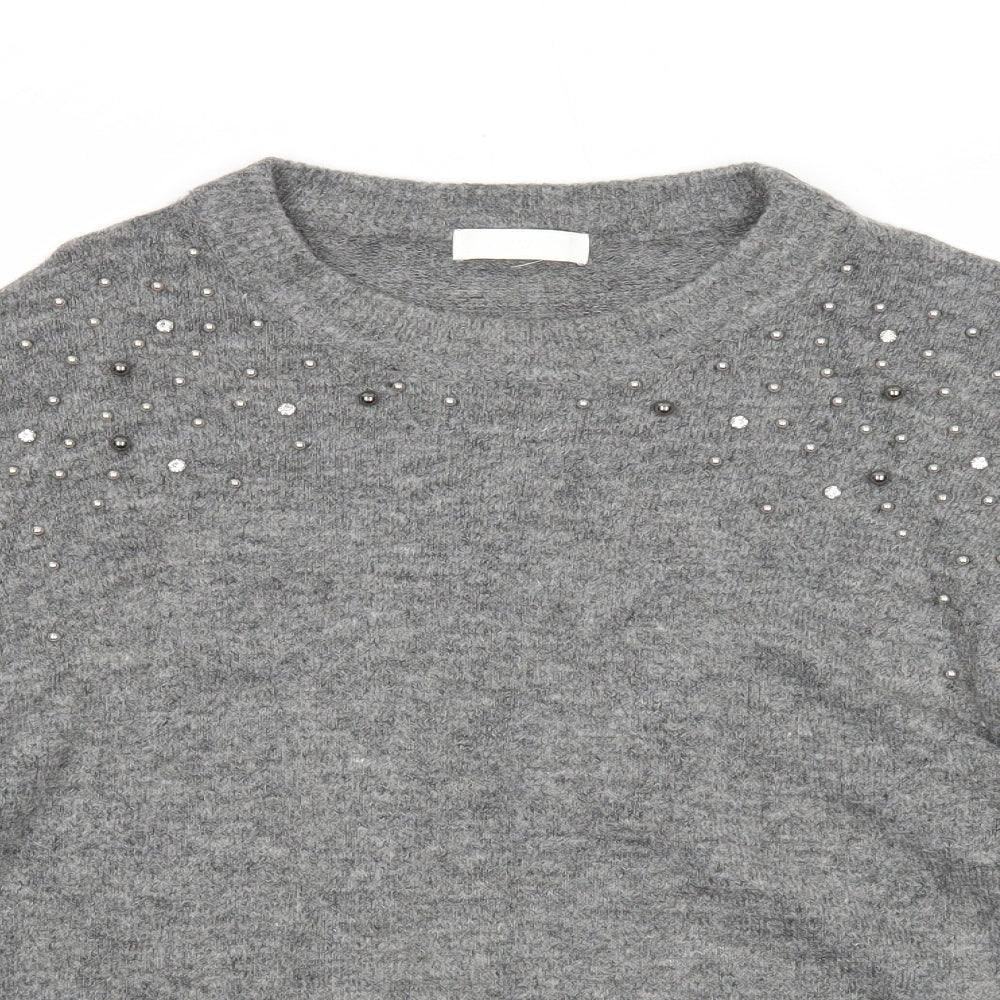 H&M Womens Grey Round Neck Acrylic Pullover Jumper Size M