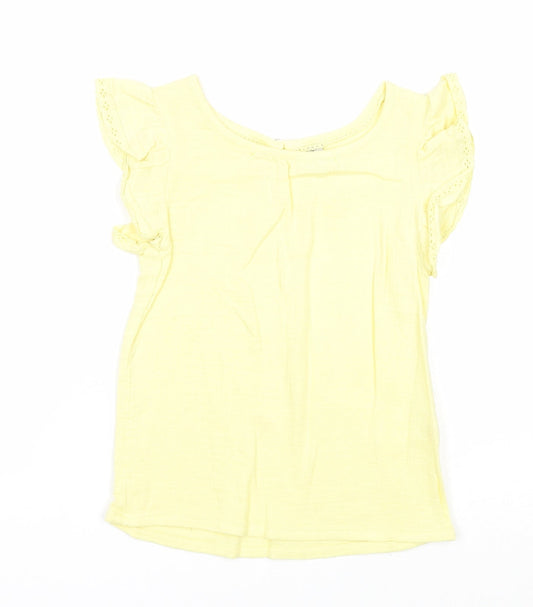 TU Girls Yellow Cotton Basic Tank Size 5-6 Years Round Neck Button