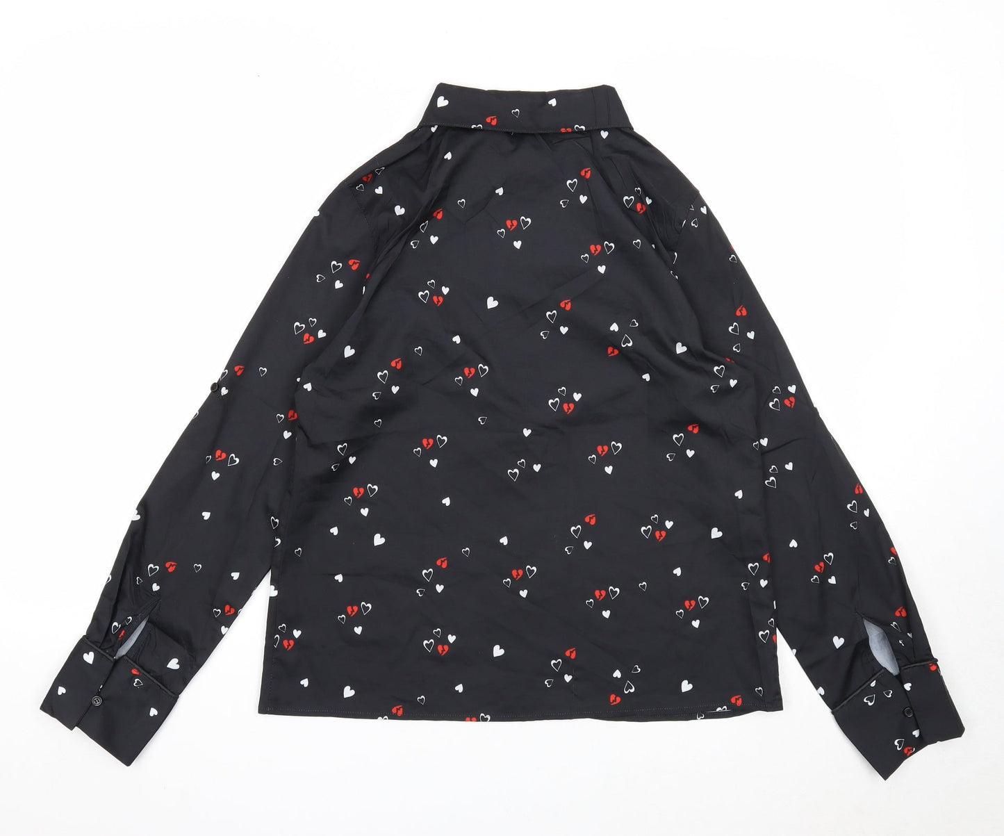 By Clara Womens Black Geometric Polyester Basic Button-Up Size M Collared - Heart Print