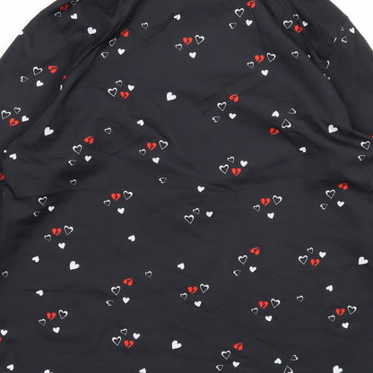 By Clara Womens Black Geometric Polyester Basic Button-Up Size M Collared - Heart Print