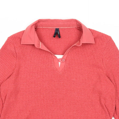 Dash Womens Red Collared Polyester Pullover Jumper Size 14