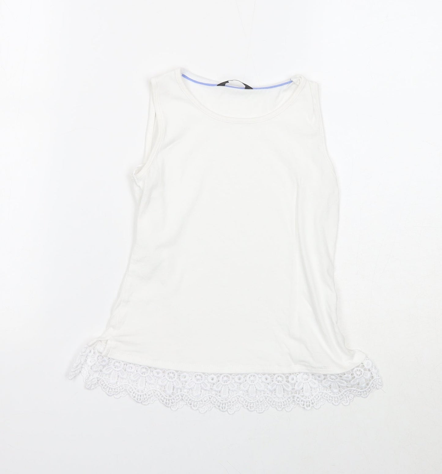 George Girls White Cotton Basic Tank Size 7-8 Years Round Neck Pullover