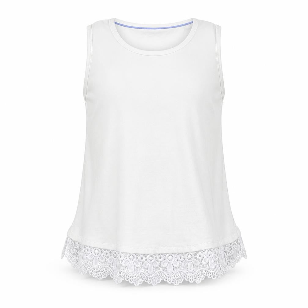 George Girls White Cotton Basic Tank Size 7-8 Years Round Neck Pullover