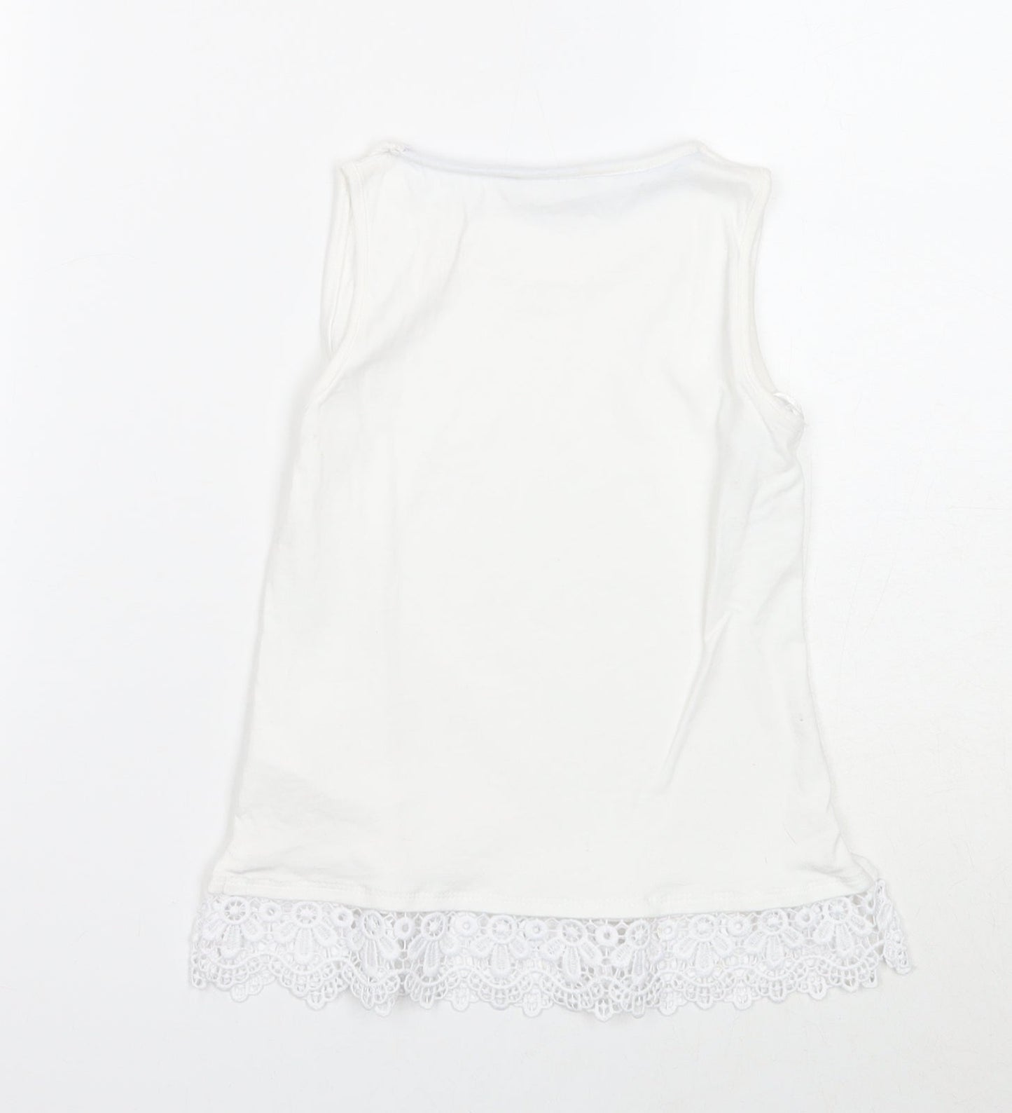 George Girls White Cotton Basic Tank Size 7-8 Years Round Neck Pullover