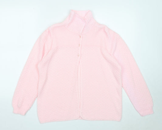 Marlon Womens Pink Collared Acrylic Cardigan Jumper Size 12