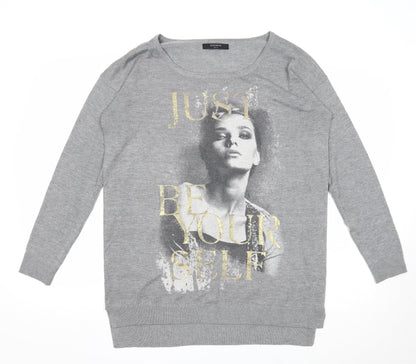 RESERVED Womens Grey Boat Neck Acrylic Pullover Jumper Size L - Just Be Yourself