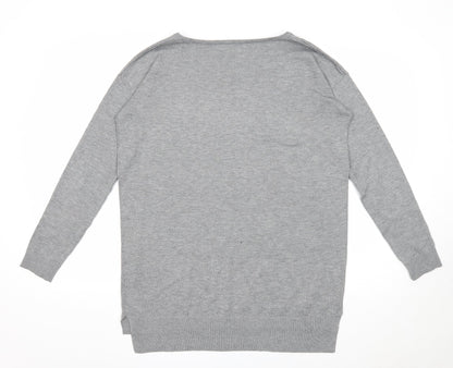 RESERVED Womens Grey Boat Neck Acrylic Pullover Jumper Size L - Just Be Yourself