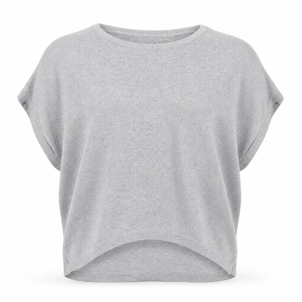 Bershka Womens Silver Cotton Basic Blouse Size S Round Neck