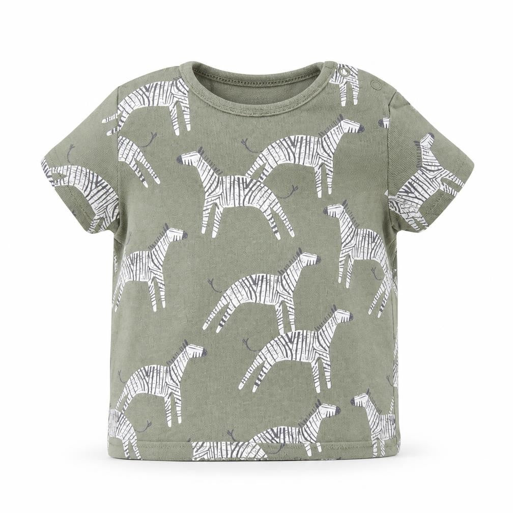 Next Boys Green Geometric Cotton Basic T-Shirt Size 0-3 Months Round Neck Snap - Zebra