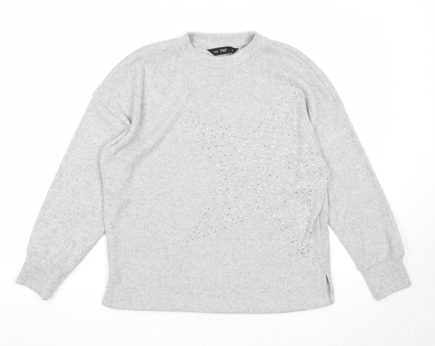 F&F Womens Grey Round Neck Polyester Pullover Jumper Size 10 - Star