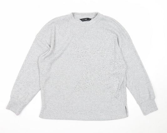 F&F Womens Grey Round Neck Polyester Pullover Jumper Size 10 - Star