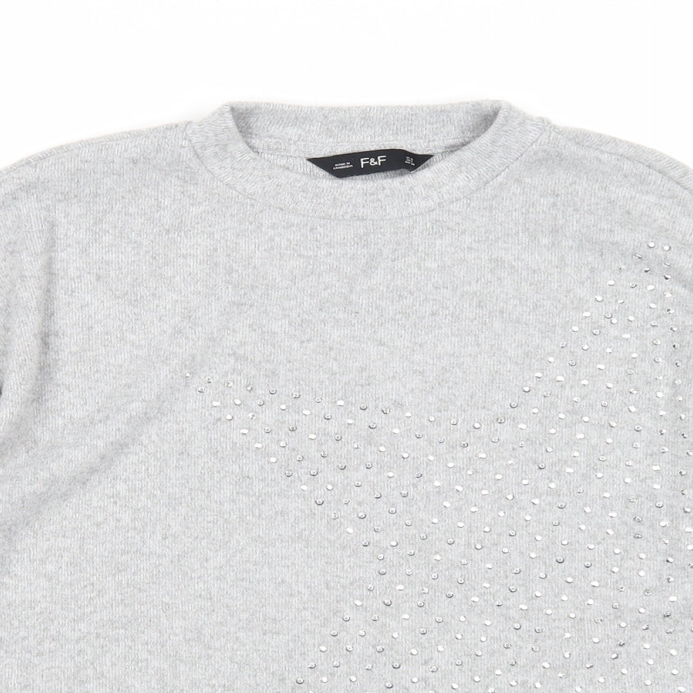 F&F Womens Grey Round Neck Polyester Pullover Jumper Size 10 - Star