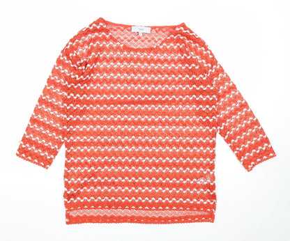 Next Womens Orange Boat Neck Geometric Polyester Pullover Jumper Size 8
