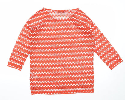 Next Womens Orange Boat Neck Geometric Polyester Pullover Jumper Size 8