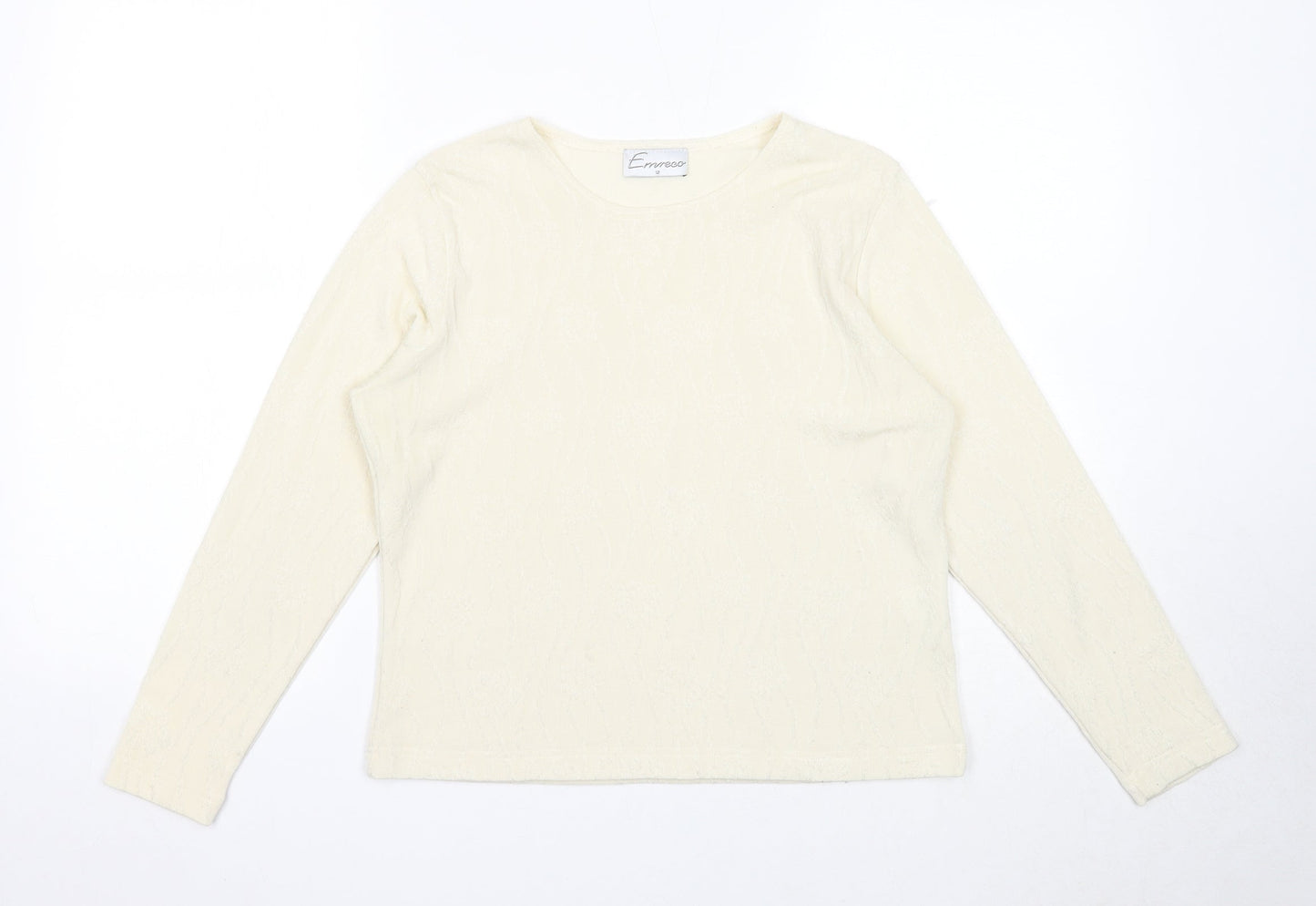 Emreco Womens White Round Neck Polyester Pullover Jumper Size 12