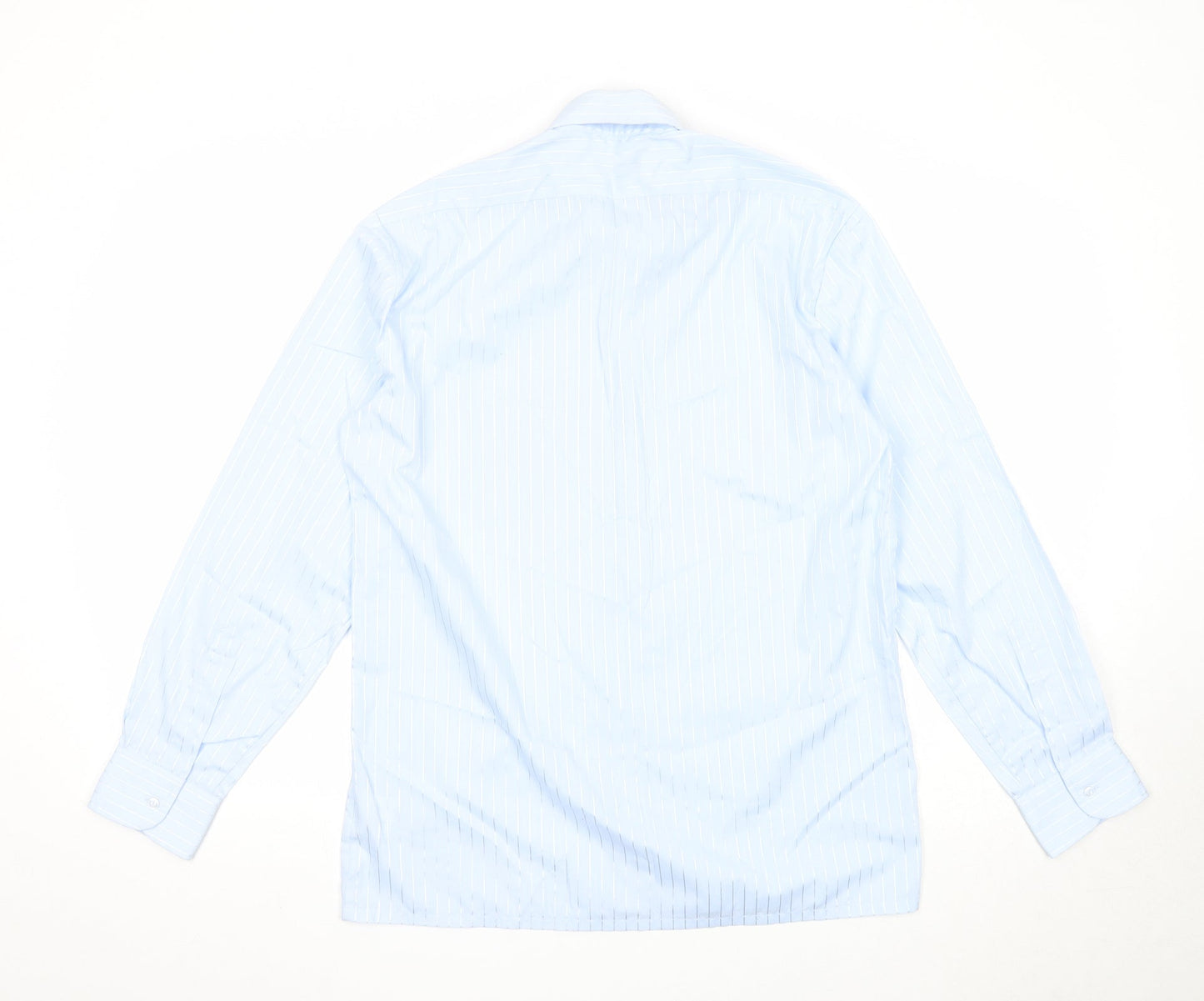 Littlewoods Mens Blue Striped Polyester Button-Up Size 15 Collared Button