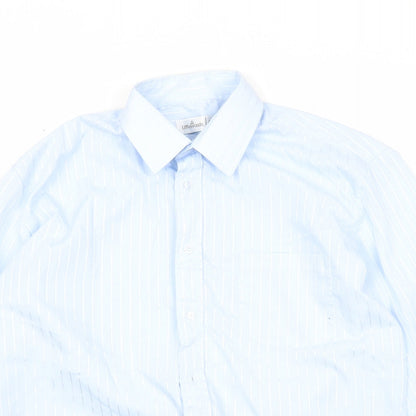 Littlewoods Mens Blue Striped Polyester Button-Up Size 15 Collared Button