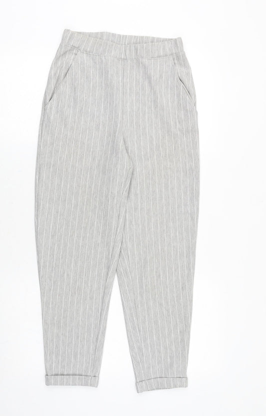 H&M Womens Grey Striped Polyester Chino Trousers Size XS Regular