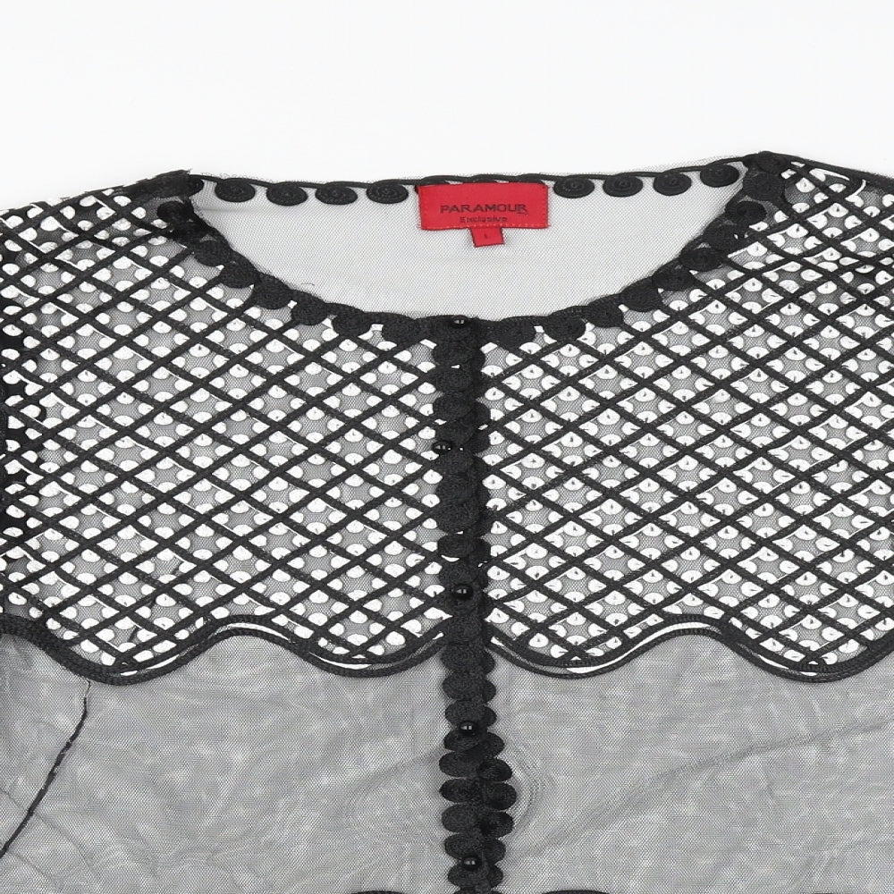 PARAMOUR Womens Black Geometric Viscose Basic Button-Up Size L Round Neck