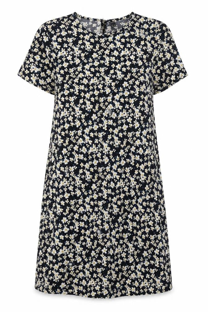 SheIn Womens Black Floral Polyester A-Line Size M Round Neck Button