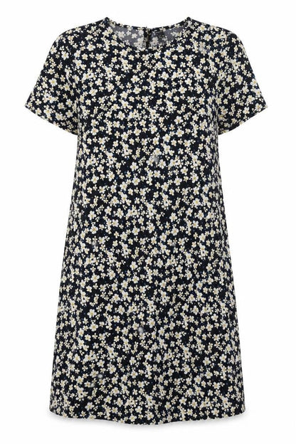SHEIN Womens Black Floral Polyester A-Line Size M Round Neck Button
