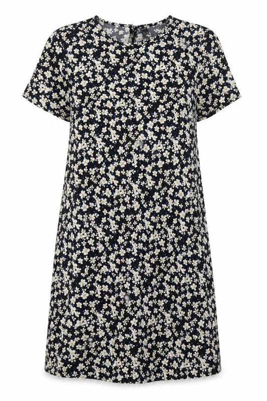 SheIn Womens Black Floral Polyester A-Line Size M Round Neck Button