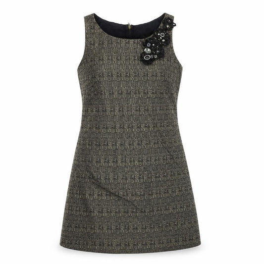 River Island Womens Black Geometric Wool A-Line Size 12 Round Neck Zip - Flower Detail
