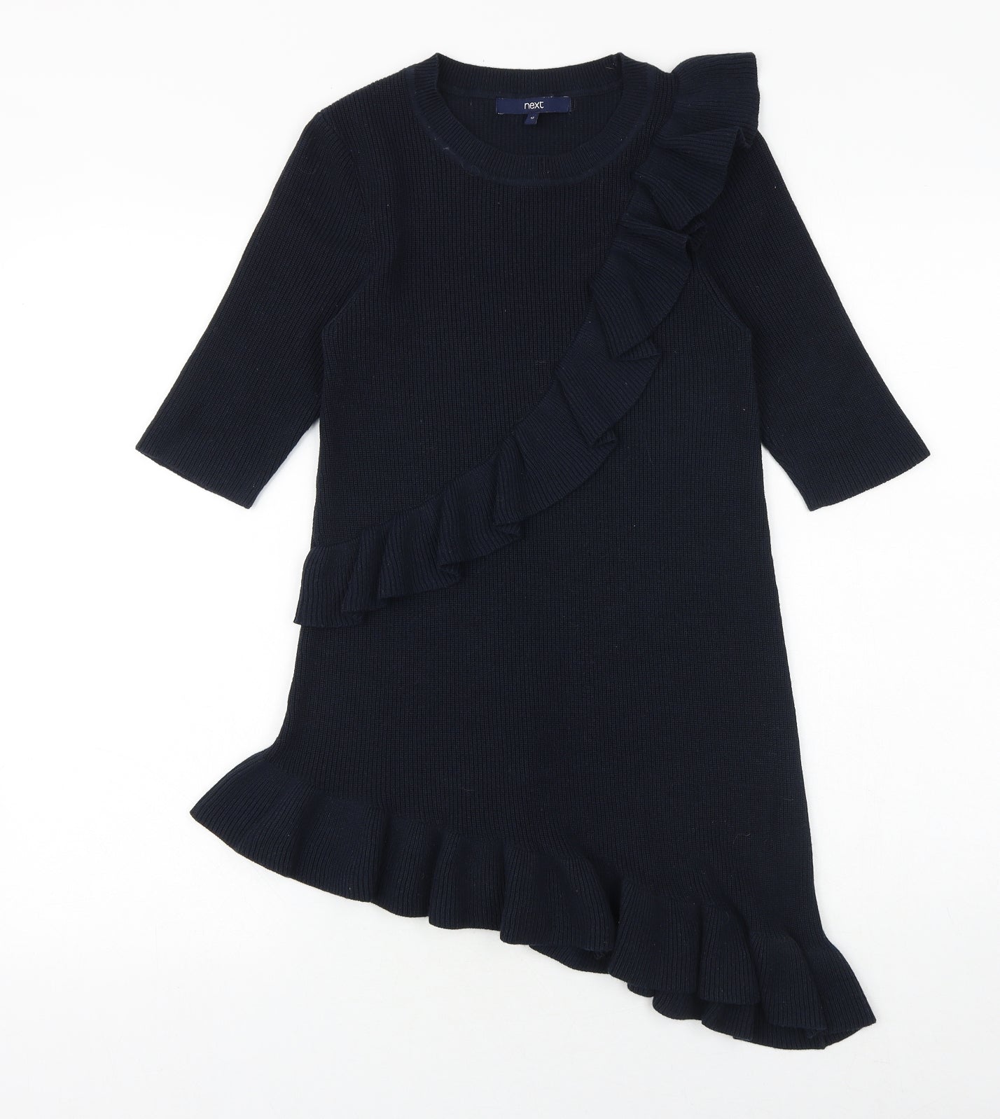 NEXT Womens Blue Boat Neck Polyester Pullover Jumper Size 12 - Asymmetric