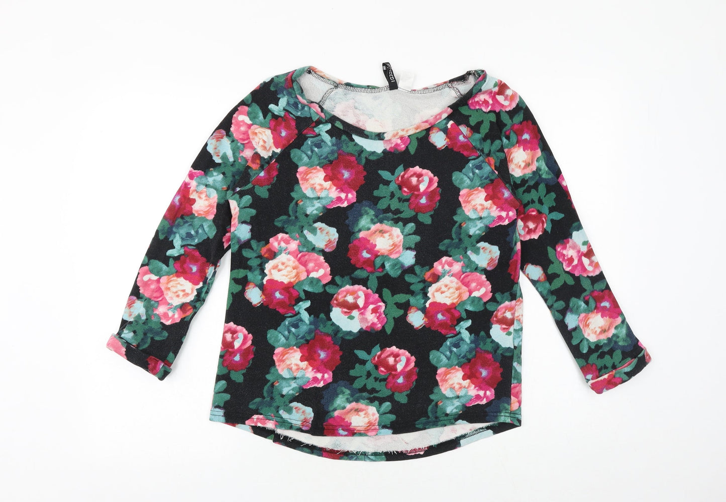 H&M Womens Black Floral 100% Cotton Basic Blouse Size S Round Neck - Roses