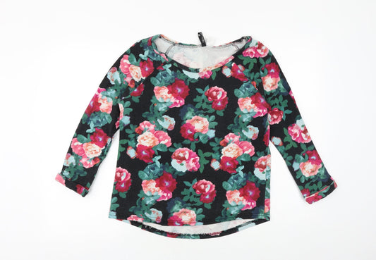 H&M Womens Black Floral 100% Cotton Basic Blouse Size S Round Neck - Roses