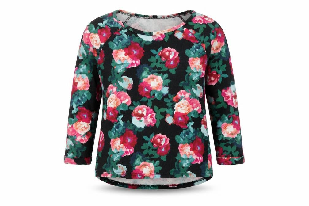 H&M Womens Black Floral 100% Cotton Basic Blouse Size S Round Neck - Roses