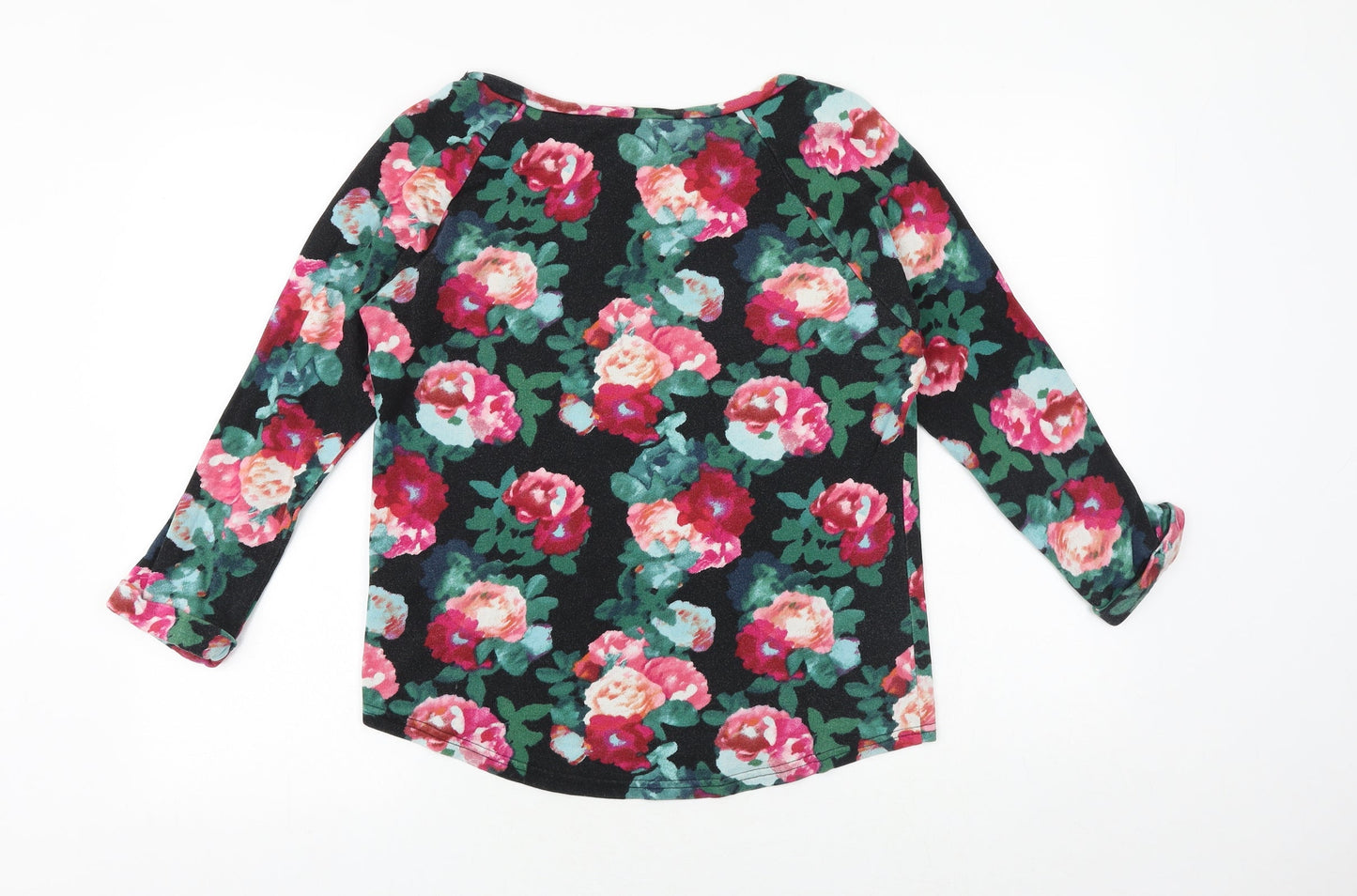 H&M Womens Black Floral 100% Cotton Basic Blouse Size S Round Neck - Roses