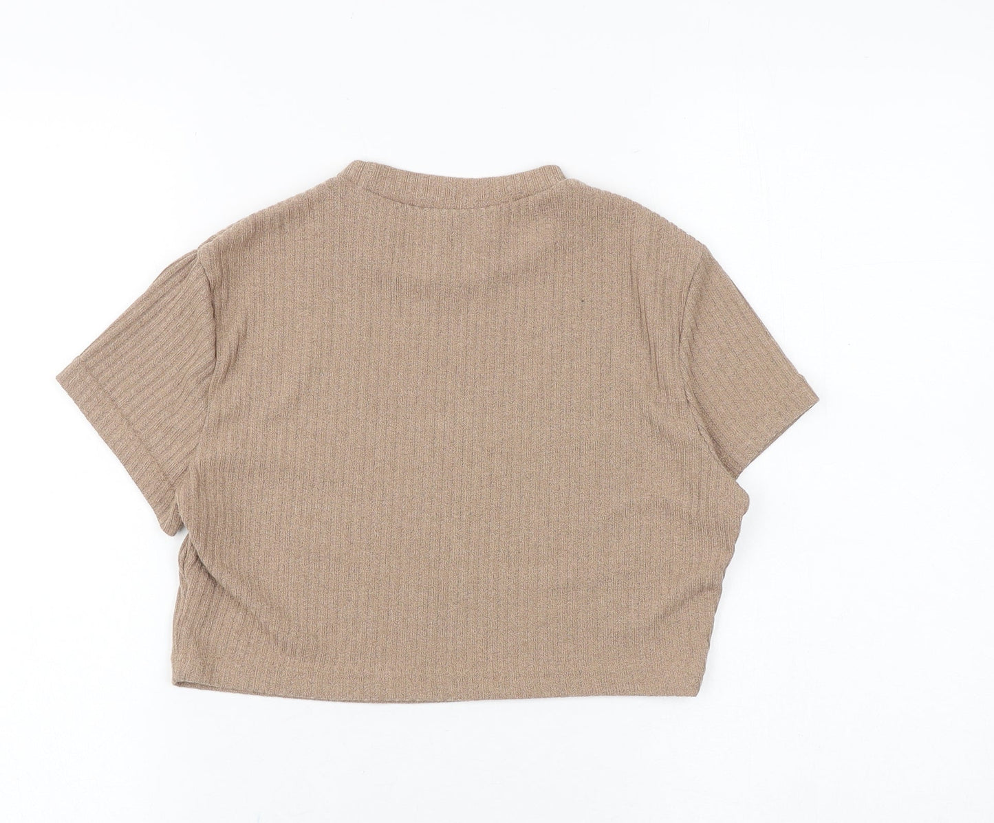SheIn Womens Brown Polyester Cropped T-Shirt Size XL Mock Neck