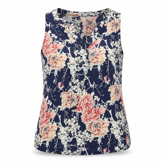 Anne Carson Womens Blue Floral Viscose Basic Tank Size S V-Neck