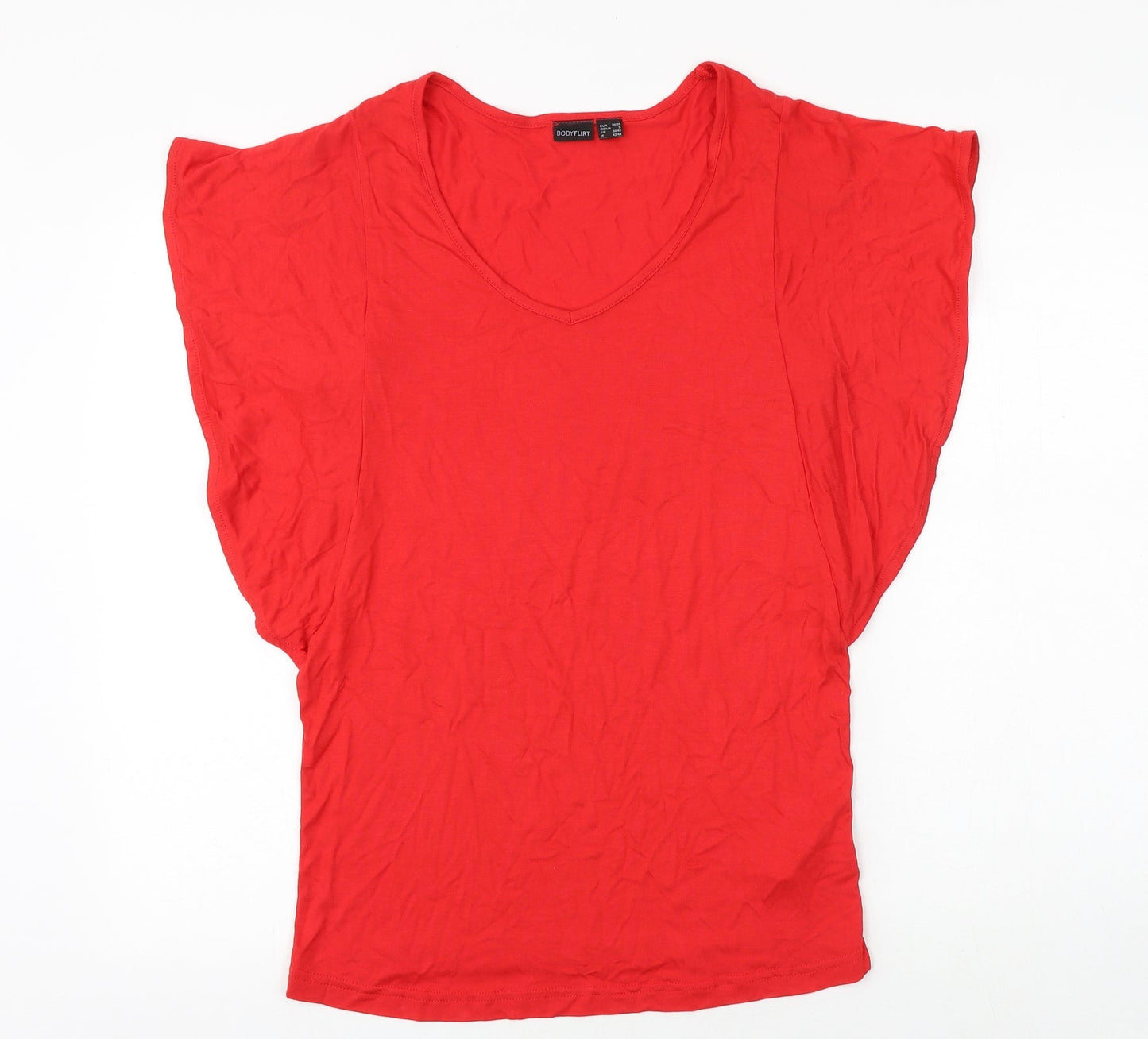 Body Flirt Womens Red Viscose Tunic T-Shirt Size S V-Neck