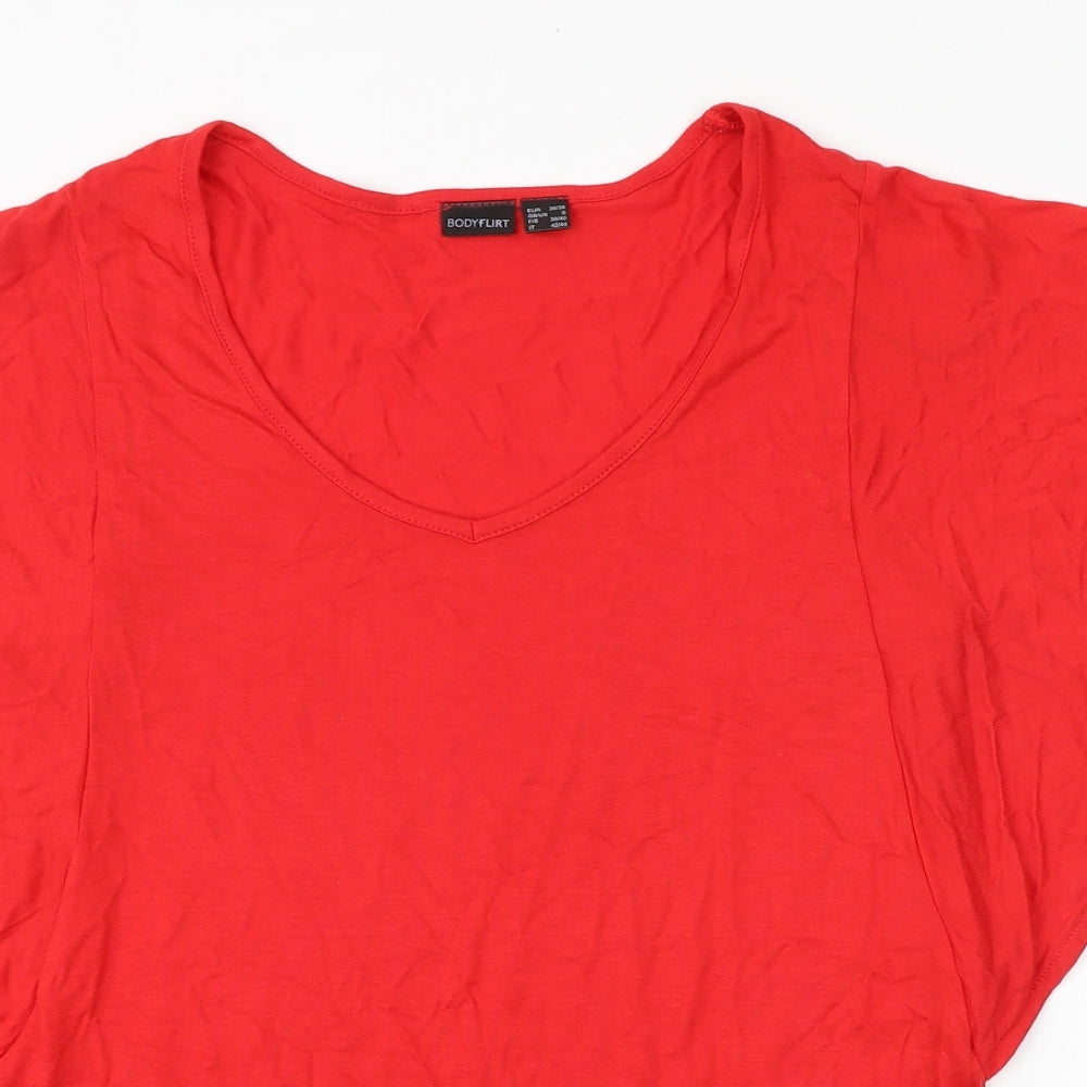 Body Flirt Womens Red Viscose Tunic T-Shirt Size S V-Neck