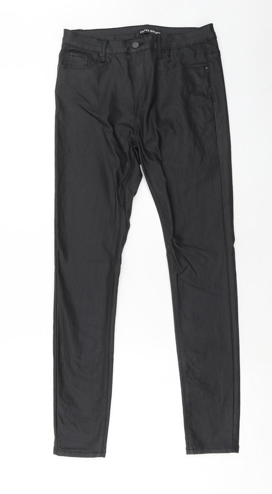 Estee Brown Womens Black Cotton Trousers Size L Regular Zip - Coated
