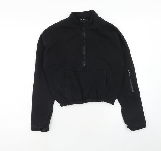 Select Womens Black Cotton Pullover Sweatshirt Size S Zip