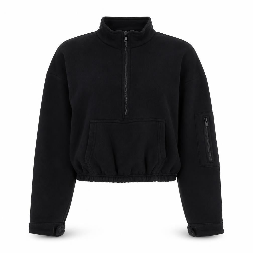 Select Womens Black Cotton Pullover Sweatshirt Size S Zip