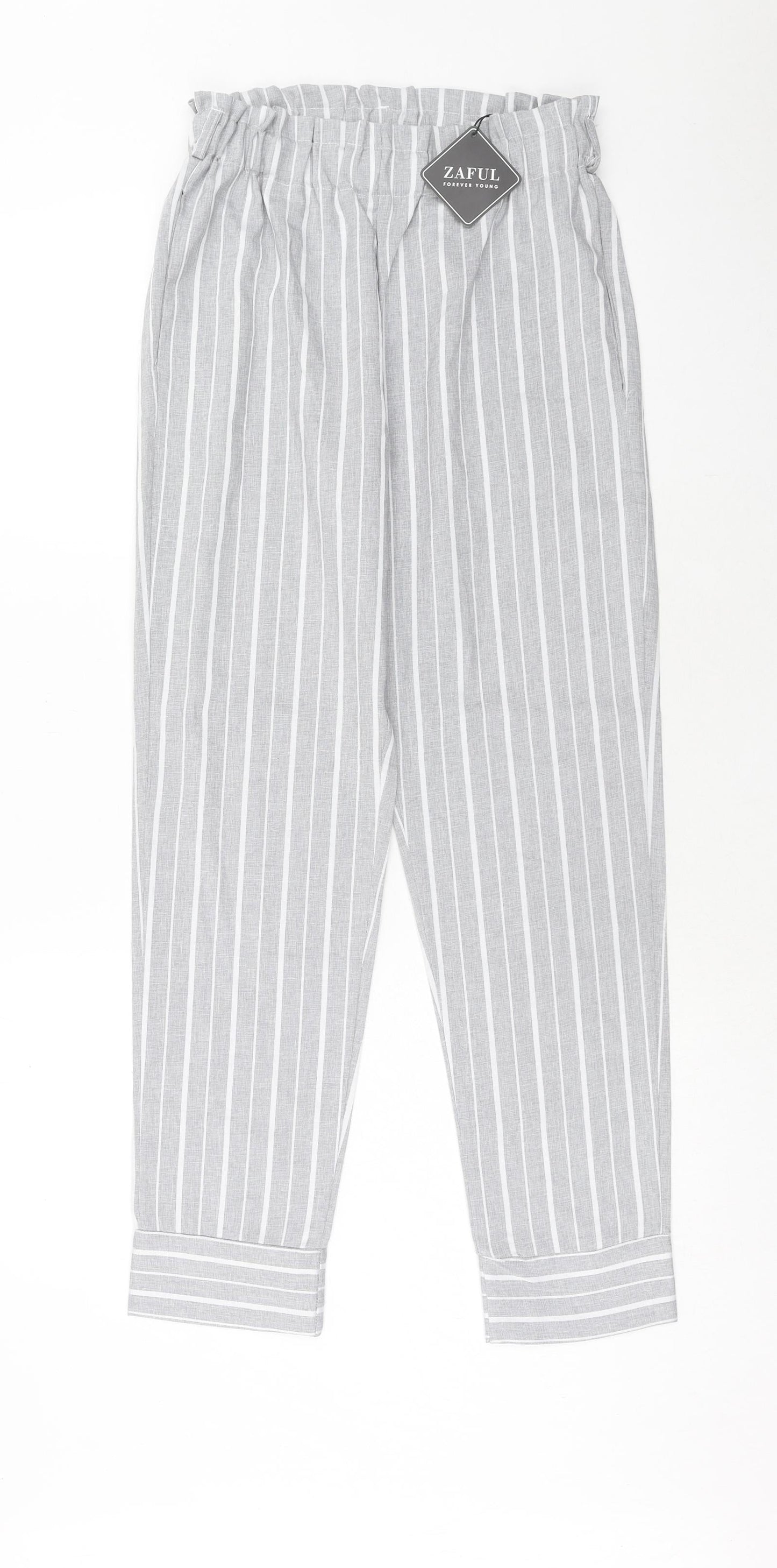 Zaful Womens Grey Striped Polyester Trousers Size 10 Regular