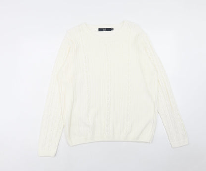 EWM Womens Ivory Crew Neck Acrylic Pullover Jumper Size M Pullover