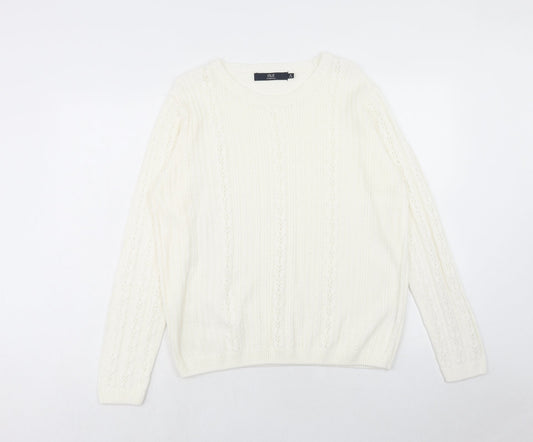 EWM Womens Ivory Crew Neck Acrylic Pullover Jumper Size M Pullover