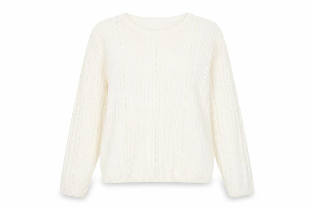 EWM Womens Ivory Crew Neck Acrylic Pullover Jumper Size M Pullover